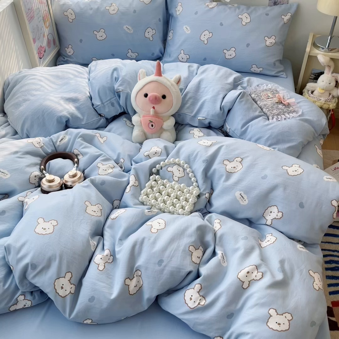 91家纺网 家纺一手货源 找家纺 彩韵家纺 2025新款水洗双层纱双拼碎花四件套 美好心情