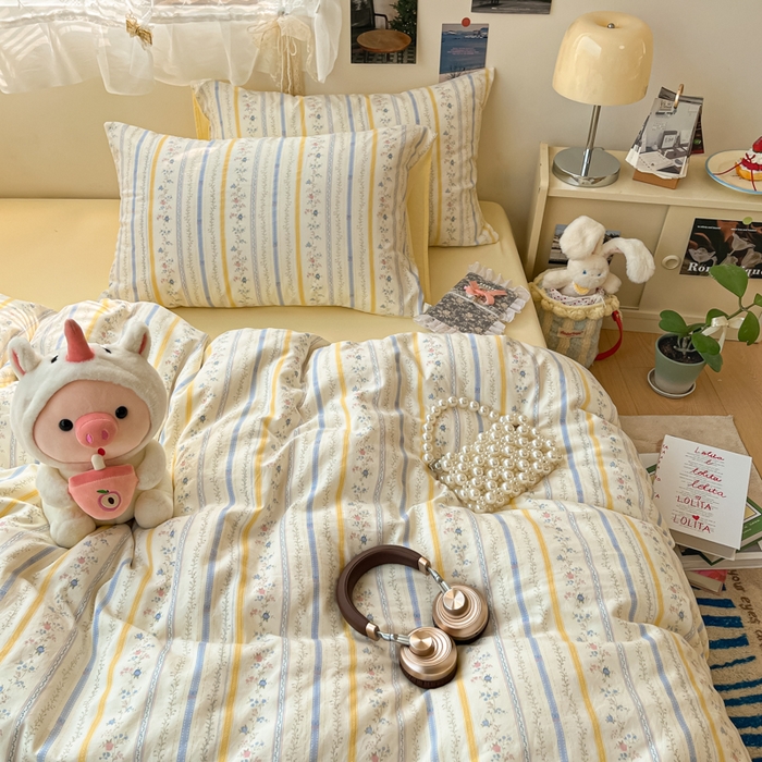 91家纺网 家纺一手货源 找家纺 彩韵家纺 2025新款水洗双层纱双拼碎花四件套 藤条花蔓