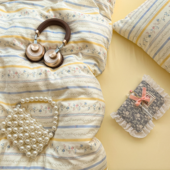 91家纺网 家纺一手货源 找家纺 彩韵家纺 2025新款水洗双层纱双拼碎花四件套 藤条花蔓