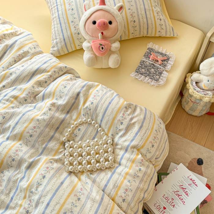 91家纺网 家纺一手货源 找家纺 彩韵家纺 2025新款水洗双层纱双拼碎花四件套 藤条花蔓