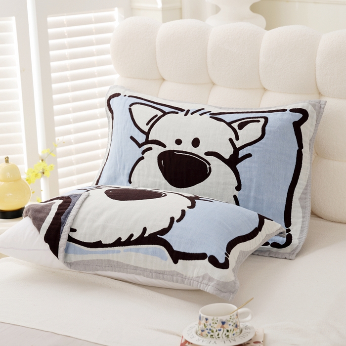 朴尔家纺-毛巾被 2025新款全棉纯棉欣软系列定位四层加厚柔软纱布枕巾单枕巾枕巾单件 雪瑞瑞 52x75cm枕巾一对