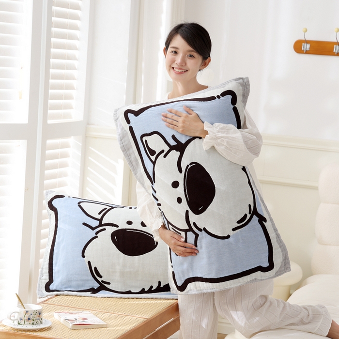 91家纺网 家纺一手货源 找家纺 朴尔家纺-毛巾被 2025新款全棉纯棉欣软系列定位四层加厚柔软纱布枕巾单枕巾枕巾单件 雪瑞瑞 52x75cm枕巾一对