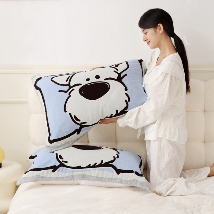 91家纺网 家纺一手货源 找家纺 朴尔家纺-毛巾被 2025新款全棉纯棉欣软系列定位四层加厚柔软纱布枕巾单枕巾枕巾单件 雪瑞瑞 52x75cm枕巾一对