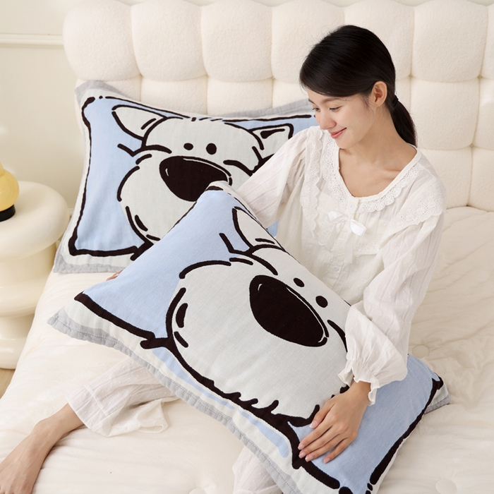 91家纺网 家纺一手货源 找家纺 朴尔家纺-毛巾被 2025新款全棉纯棉欣软系列定位四层加厚柔软纱布枕巾单枕巾枕巾单件 雪瑞瑞 52x75cm枕巾一对