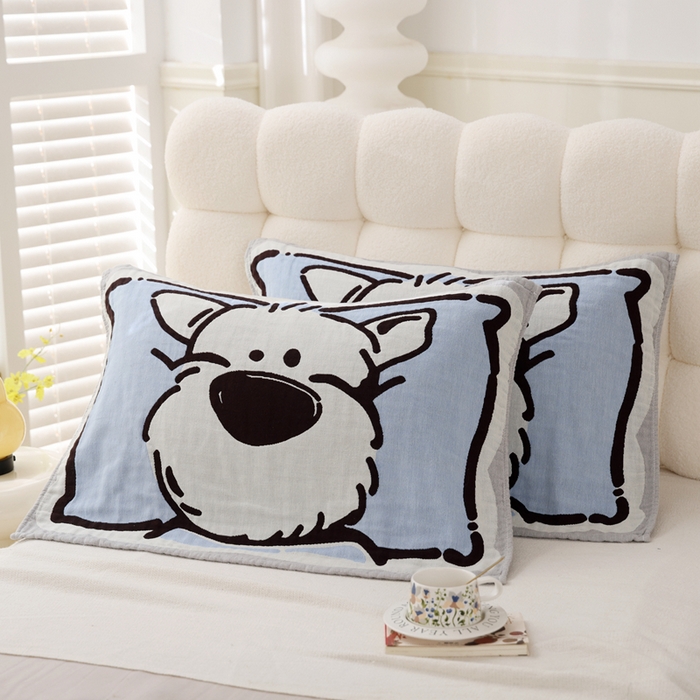 91家纺网 家纺一手货源 找家纺 朴尔家纺-毛巾被 2025新款全棉纯棉欣软系列定位四层加厚柔软纱布枕巾单枕巾枕巾单件 雪瑞瑞 52x75cm枕巾一对