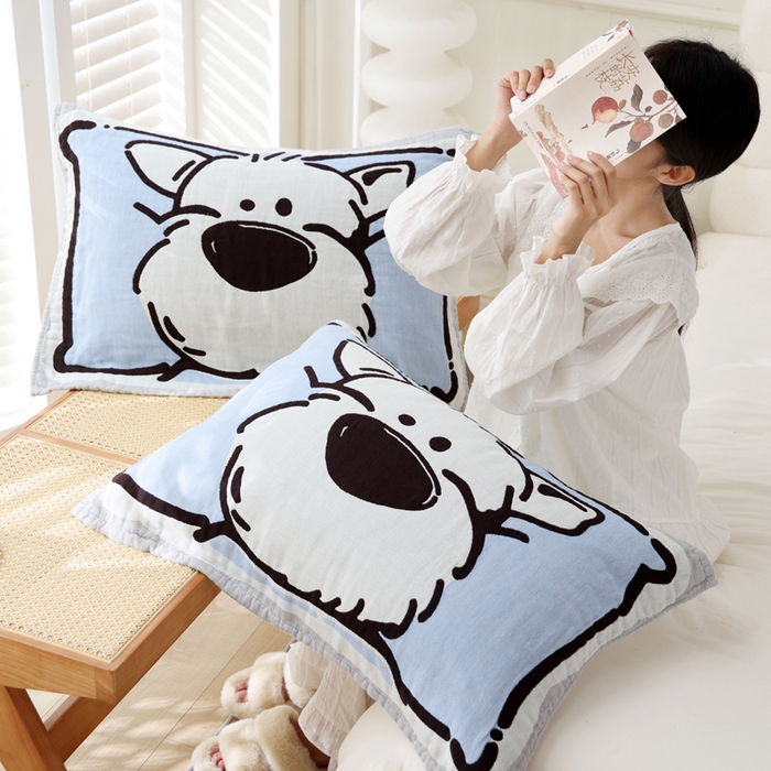 91家纺网 家纺一手货源 找家纺 朴尔家纺-毛巾被 2025新款全棉纯棉欣软系列定位四层加厚柔软纱布枕巾单枕巾枕巾单件 雪瑞瑞 52x75cm枕巾一对