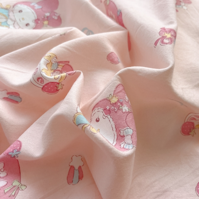 91家纺网 家纺一手货源 找家纺 彩韵家纺 2025新款水洗双层纱双拼碎花四件套 甜甜小兔