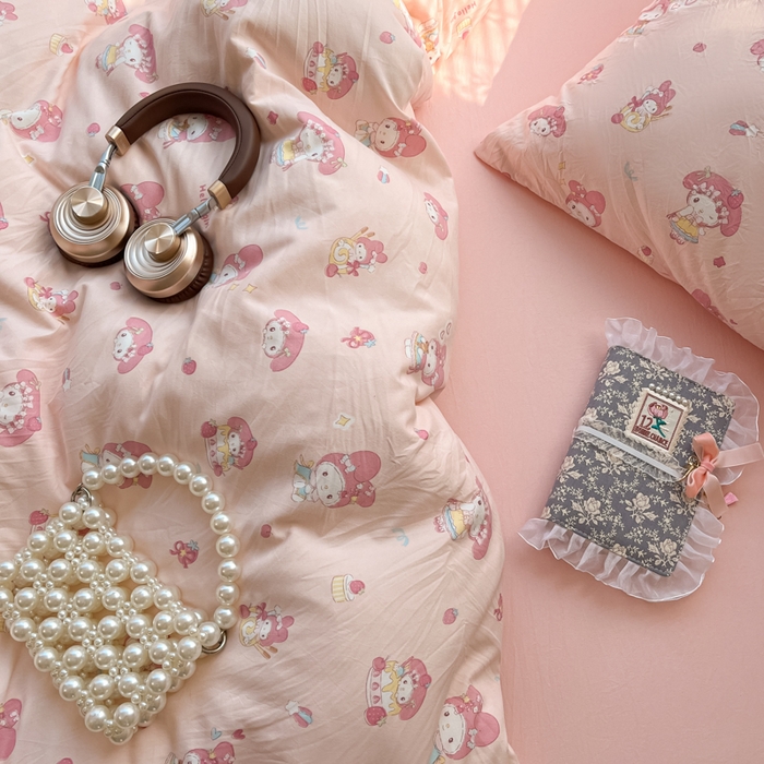 91家纺网 家纺一手货源 找家纺 彩韵家纺 2025新款水洗双层纱双拼碎花四件套 甜甜小兔