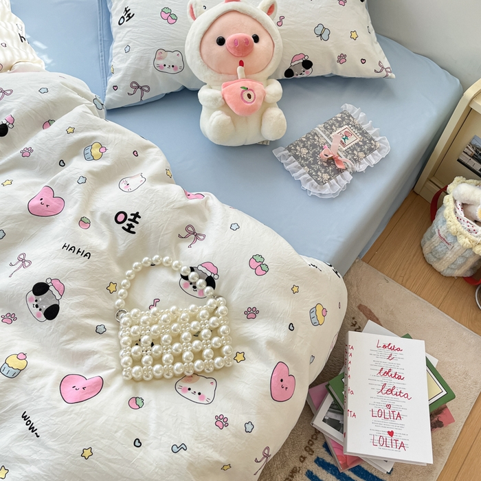 91家纺网 家纺一手货源 找家纺 彩韵家纺 2025新款水洗双层纱双拼碎花四件套 晚安世界