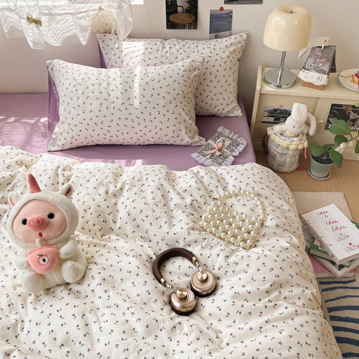 91家纺网 家纺一手货源 找家纺 彩韵家纺 2025新款水洗双层纱双拼碎花四件套 小花朵朵