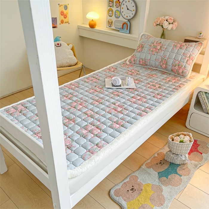 梵朴 2025新款学生宿舍上下铺牛奶绒夹棉床垫床护垫床褥子 欧风花影-蓝