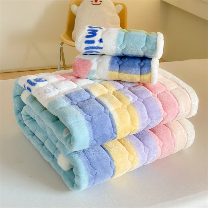 91家纺网 家纺一手货源 找家纺 梵朴 2025新款学生宿舍上下铺牛奶绒夹棉床垫床护垫床褥子 彩虹条