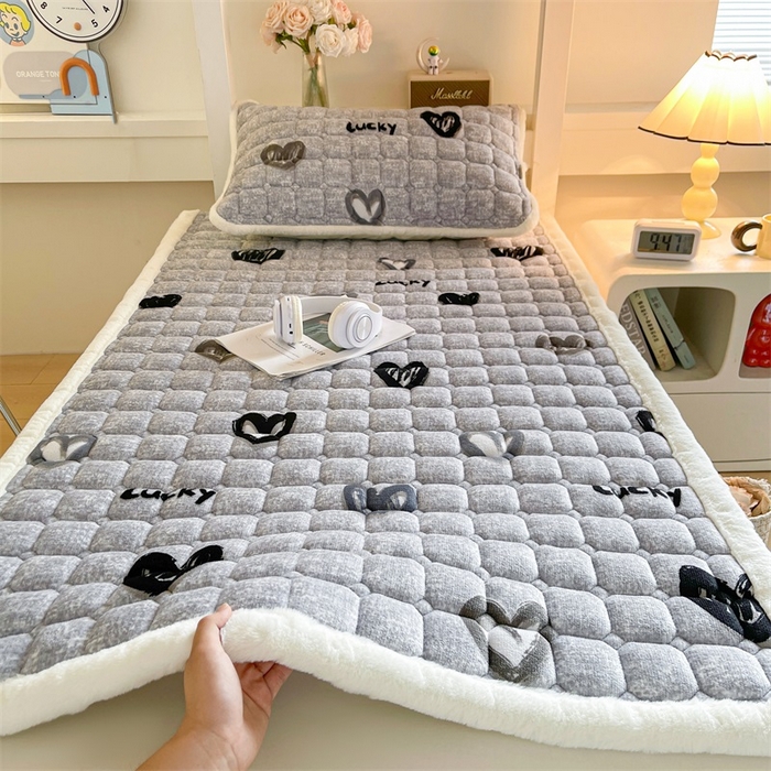91家纺网 家纺一手货源 找家纺 梵朴 2025新款学生宿舍上下铺牛奶绒夹棉床垫床护垫床褥子 幸运心-灰