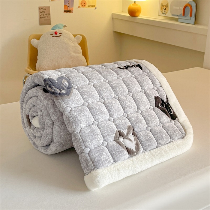 91家纺网 家纺一手货源 找家纺 梵朴 2025新款学生宿舍上下铺牛奶绒夹棉床垫床护垫床褥子 幸运心-灰