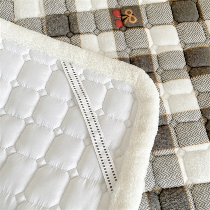 91家纺网 家纺一手货源 找家纺 梵朴 2025新款学生宿舍上下铺牛奶绒夹棉床垫床护垫床褥子 格子小熊