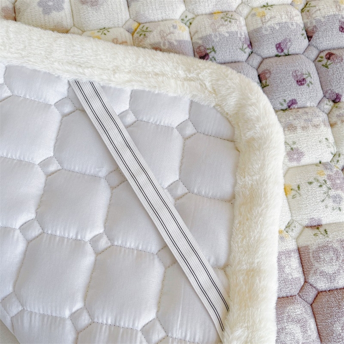 91家纺网 家纺一手货源 找家纺 梵朴 2025新款学生宿舍上下铺牛奶绒夹棉床垫床护垫床褥子 条纹小花-紫