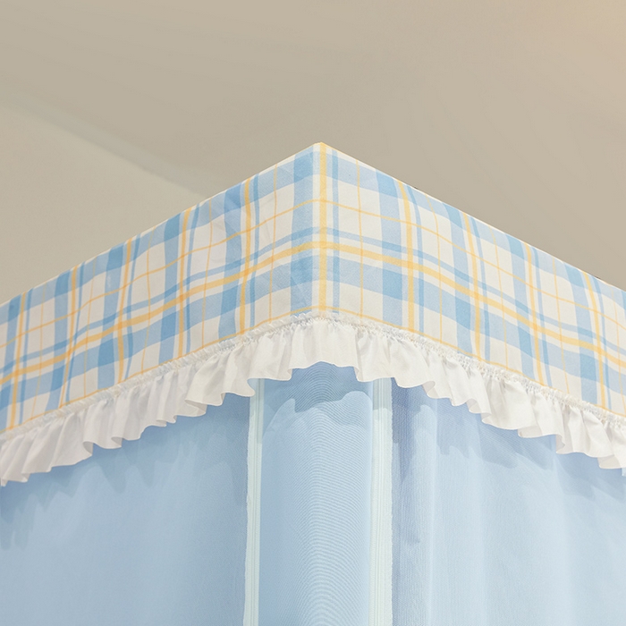 91家纺网 家纺一手货源 找家纺 安金蚊帐 2025新款防蚊遮光一体99%强遮光宿舍上下铺遮光学生蚊帐格子花边 小香条格-蓝