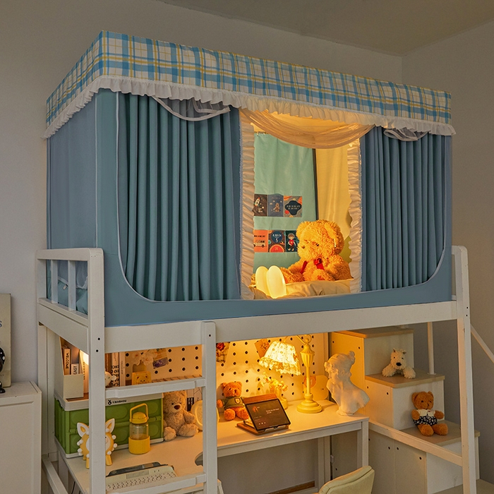 91家纺网 家纺一手货源 找家纺 安金蚊帐 2025新款防蚊遮光一体99%强遮光宿舍上下铺遮光学生蚊帐格子花边 小香条格-蓝