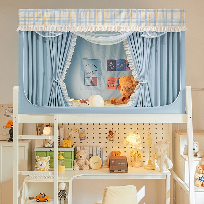 91家纺网 家纺一手货源 找家纺 安金蚊帐 2025新款防蚊遮光一体99%强遮光宿舍上下铺遮光学生蚊帐格子花边 小香条格-蓝