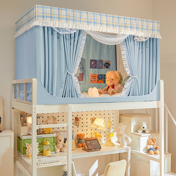 安金蚊帐 2025新款防蚊遮光一体99%强遮光宿舍上下铺遮光学生蚊帐格子花边 小香条格-蓝