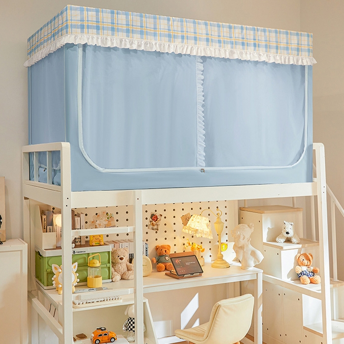 91家纺网 家纺一手货源 找家纺 安金蚊帐 2025新款防蚊遮光一体99%强遮光宿舍上下铺遮光学生蚊帐格子花边 小香条格-蓝