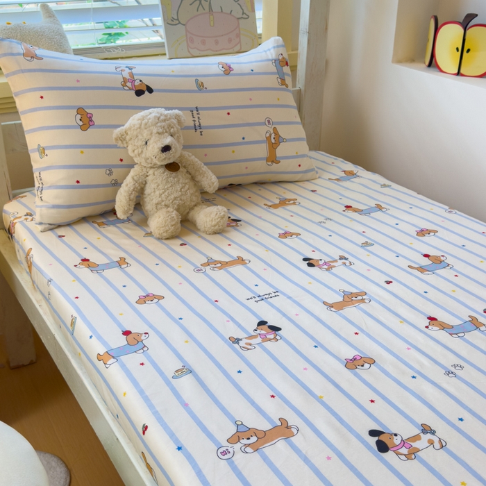 91家纺网 家纺一手货源 找家纺 金丝鸟家纺 2025新款全棉纯棉斜纹床笠单品床笠单件单床笠-学生床 糖纸童年