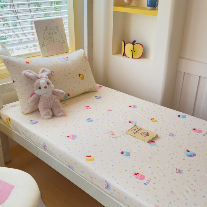 91家纺网 家纺一手货源 找家纺 金丝鸟家纺 2025新款全棉纯棉斜纹床笠单品床笠单件单床笠-学生床 茶杯蛋糕