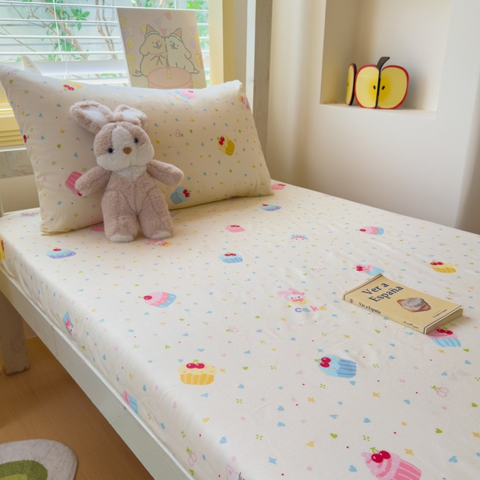 91家纺网 家纺一手货源 找家纺 金丝鸟家纺 2025新款全棉纯棉斜纹床笠单品床笠单件单床笠-学生床 茶杯蛋糕