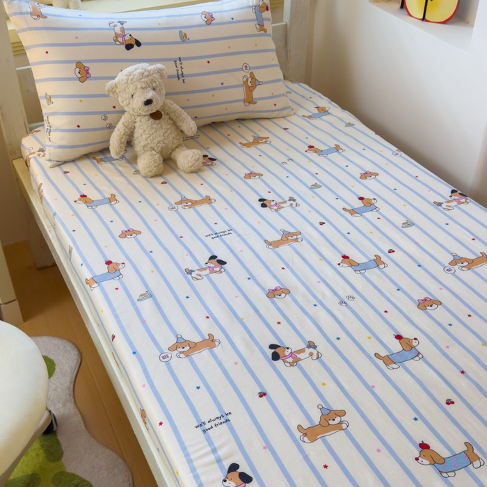 91家纺网 家纺一手货源 找家纺 金丝鸟家纺 2025新款全棉纯棉斜纹床笠单品床笠单件单床笠-学生床 糖纸童年