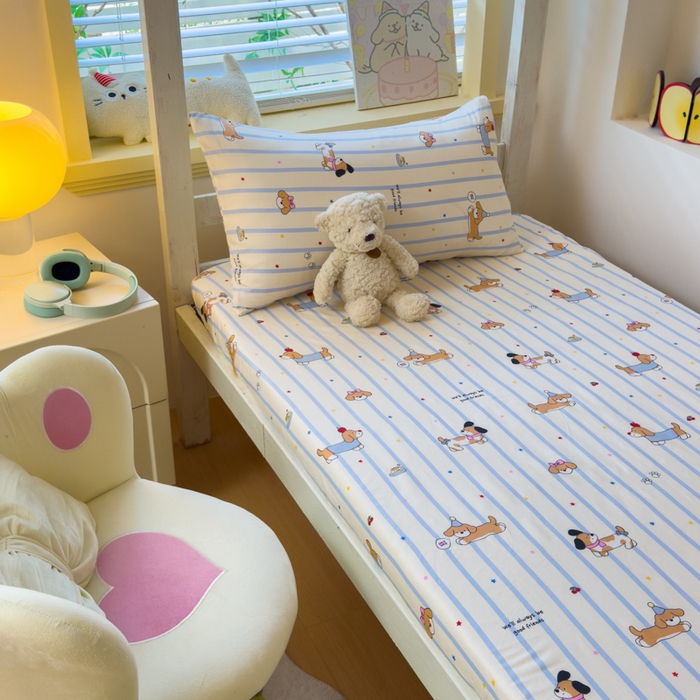 91家纺网 家纺一手货源 找家纺 金丝鸟家纺 2025新款全棉纯棉斜纹床笠单品床笠单件单床笠-学生床 糖纸童年