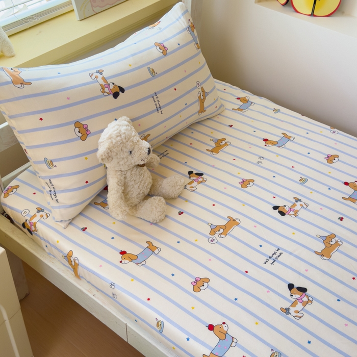 91家纺网 家纺一手货源 找家纺 金丝鸟家纺 2025新款全棉纯棉斜纹床笠单品床笠单件单床笠-学生床 糖纸童年