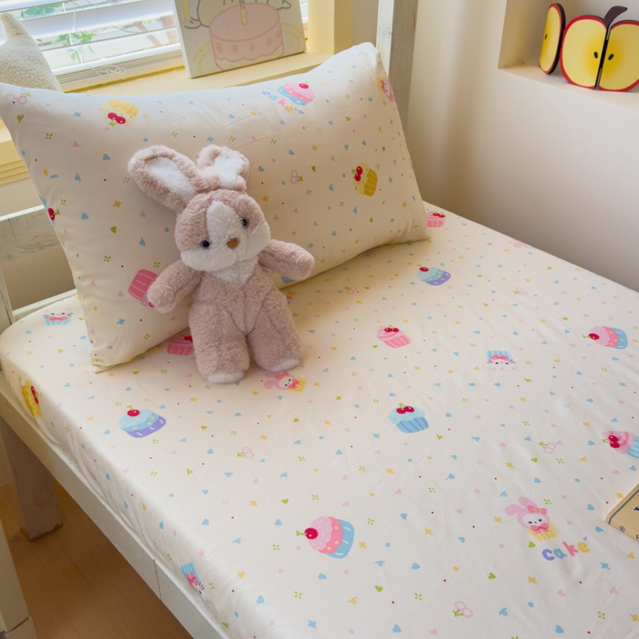 91家纺网 家纺一手货源 找家纺 金丝鸟家纺 2025新款全棉纯棉斜纹床笠单品床笠单件单床笠-学生床 茶杯蛋糕