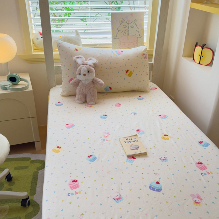 91家纺网 家纺一手货源 找家纺 金丝鸟家纺 2025新款全棉纯棉斜纹床笠单品床笠单件单床笠-学生床 茶杯蛋糕