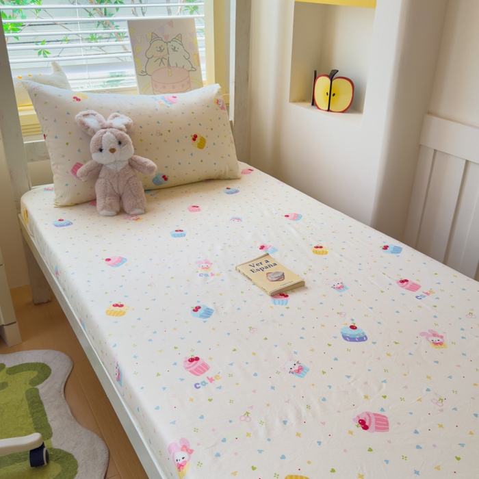 91家纺网 家纺一手货源 找家纺 金丝鸟家纺 2025新款全棉纯棉斜纹床笠单品床笠单件单床笠-学生床 茶杯蛋糕