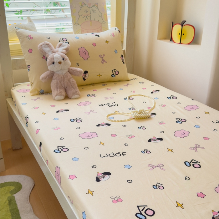 91家纺网 家纺一手货源 找家纺 金丝鸟家纺 2025新款全棉纯棉斜纹床笠单品床笠单件单床笠-学生床 甜汪云趣