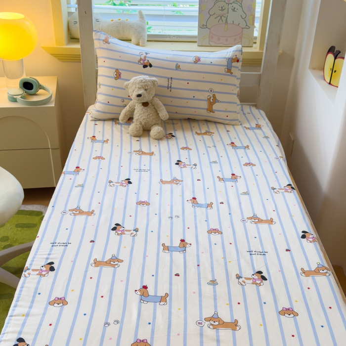 91家纺网 家纺一手货源 找家纺 金丝鸟家纺 2025新款全棉纯棉斜纹床笠单品床笠单件单床笠-学生床 糖纸童年