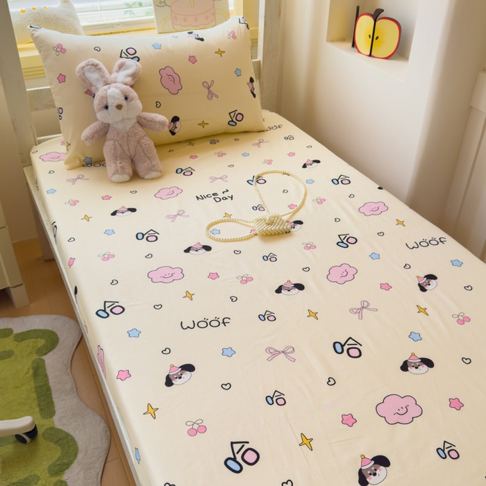 91家纺网 家纺一手货源 找家纺 金丝鸟家纺 2025新款全棉纯棉斜纹床笠单品床笠单件单床笠-学生床 甜汪云趣