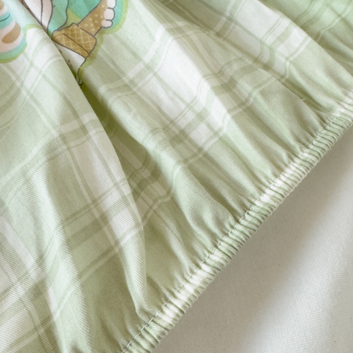 91家纺网 家纺一手货源 找家纺 金丝鸟家纺 2025新款全棉纯棉斜纹床笠单品床笠单件单床笠-学生床 薄荷兔兔-绿