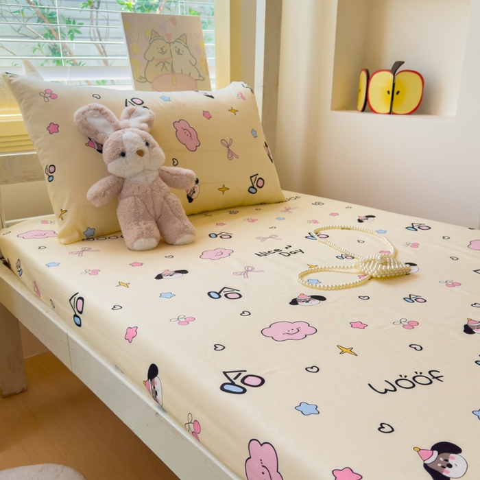 91家纺网 家纺一手货源 找家纺 金丝鸟家纺 2025新款全棉纯棉斜纹床笠单品床笠单件单床笠-学生床 甜汪云趣