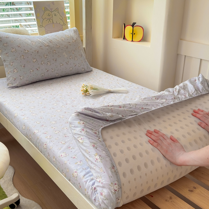 91家纺网 家纺一手货源 找家纺 金丝鸟家纺 2025新款全棉纯棉斜纹床笠单品床笠单件单床笠-学生床 浅夏雏菊-灰