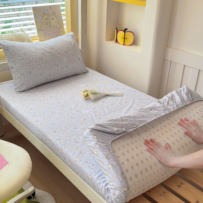 91家纺网 家纺一手货源 找家纺 金丝鸟家纺 2025新款全棉纯棉斜纹床笠单品床笠单件单床笠-学生床 浅夏雏菊-灰