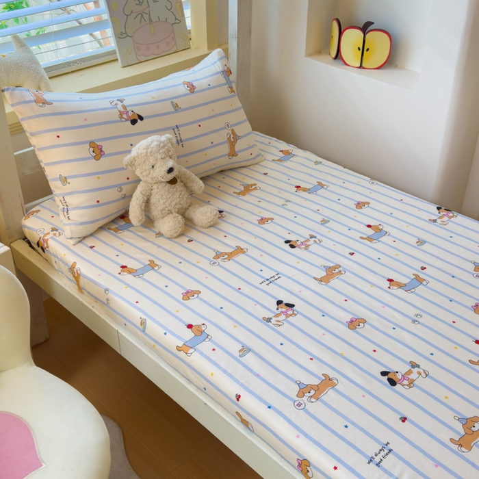 91家纺网 家纺一手货源 找家纺 金丝鸟家纺 2025新款全棉纯棉斜纹床笠单品床笠单件单床笠-学生床 糖纸童年