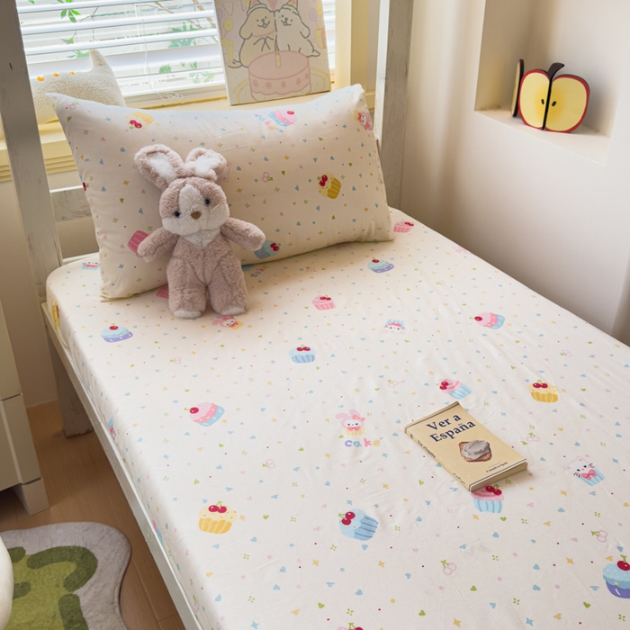 91家纺网 家纺一手货源 找家纺 金丝鸟家纺 2025新款全棉纯棉斜纹床笠单品床笠单件单床笠-学生床 茶杯蛋糕