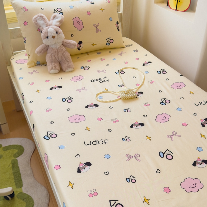 91家纺网 家纺一手货源 找家纺 金丝鸟家纺 2025新款全棉纯棉斜纹床笠单品床笠单件单床笠-学生床 甜汪云趣