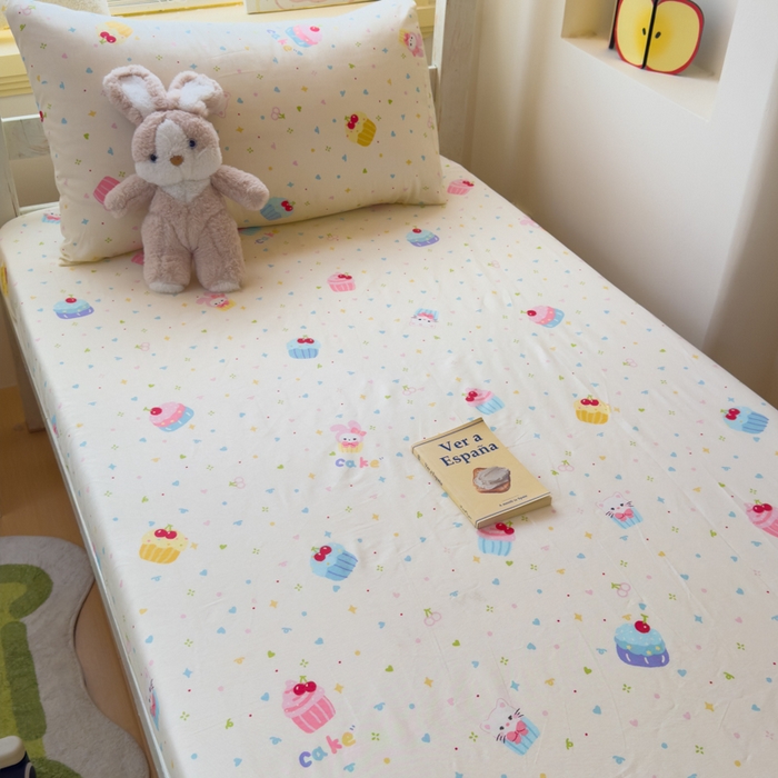 91家纺网 家纺一手货源 找家纺 金丝鸟家纺 2025新款全棉纯棉斜纹床笠单品床笠单件单床笠-学生床 茶杯蛋糕