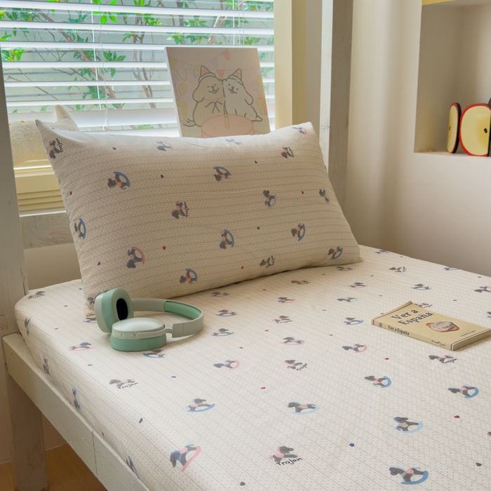 91家纺网 家纺一手货源 找家纺 金丝鸟家纺 2025新款全棉纯棉斜纹床笠单品床笠单件单床笠-学生床 快乐小马