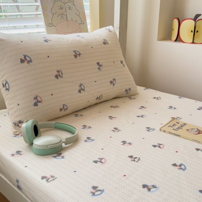 91家纺网 家纺一手货源 找家纺 金丝鸟家纺 2025新款全棉纯棉斜纹床笠单品床笠单件单床笠-学生床 快乐小马