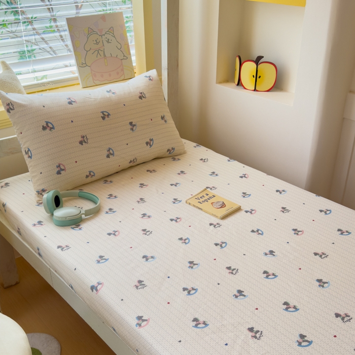 91家纺网 家纺一手货源 找家纺 金丝鸟家纺 2025新款全棉纯棉斜纹床笠单品床笠单件单床笠-学生床 快乐小马