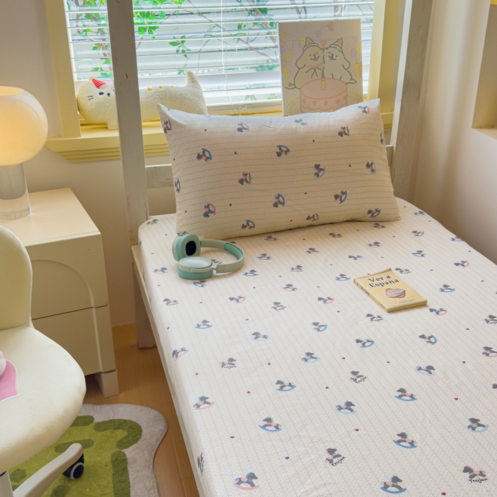 91家纺网 家纺一手货源 找家纺 金丝鸟家纺 2025新款全棉纯棉斜纹床笠单品床笠单件单床笠-学生床 快乐小马