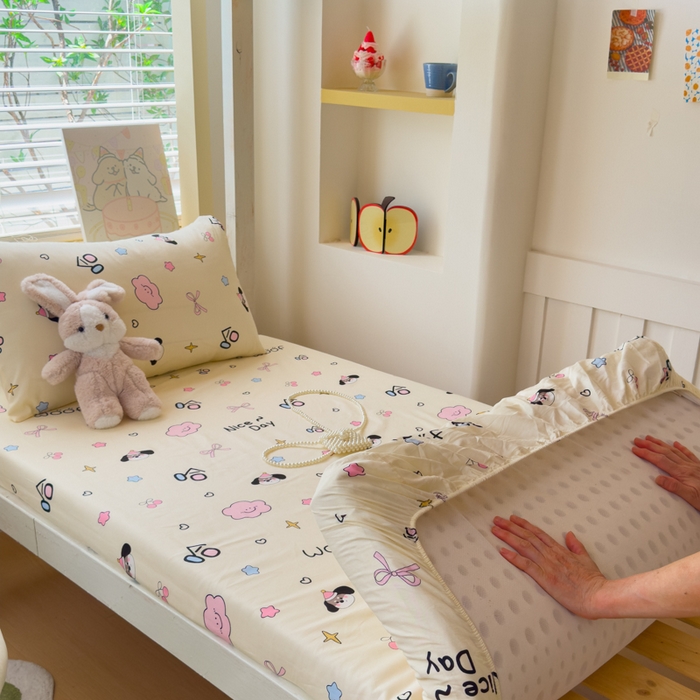 金丝鸟家纺 2025新款全棉纯棉斜纹床笠单品床笠单件单床笠-学生床 甜汪云趣